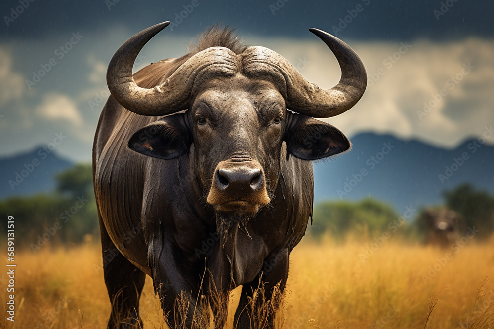African buffalo in savanna, National Reserve created with Generative Ai African buffalo in savanna, National Reserve created with Generative Ai