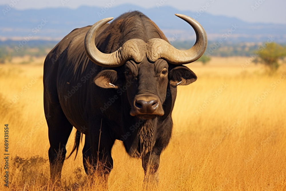 African buffalo in savanna, National Reserve created with Generative Ai African buffalo in savanna, National Reserve created with Generative Ai