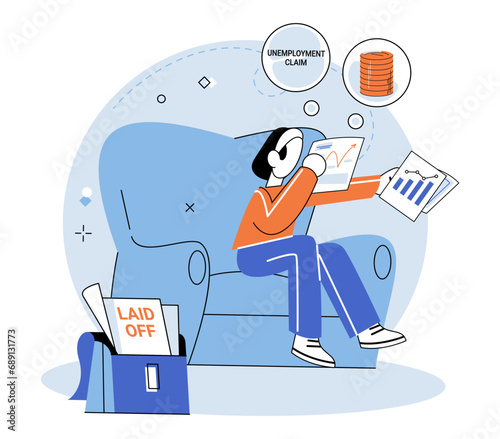 Unemployment. Vector illustration. The unemployment concept encompasses multifaceted challenges faced by jobless Frustration and despair are common emotions experienced by those searching for work