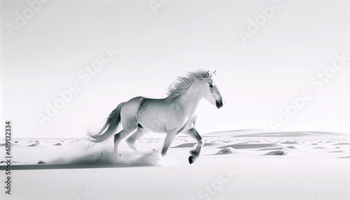 Dynamic running horse  white snow background
