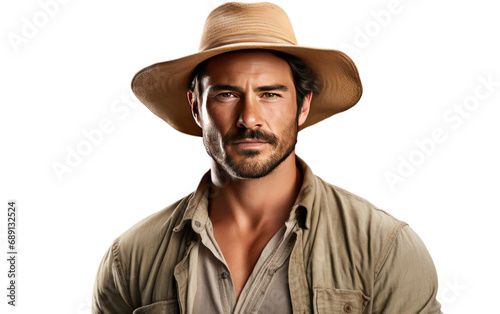 Young Male Farmer Wearing Hat with Crossed Arms Isolated on a Transparent Background PNG.