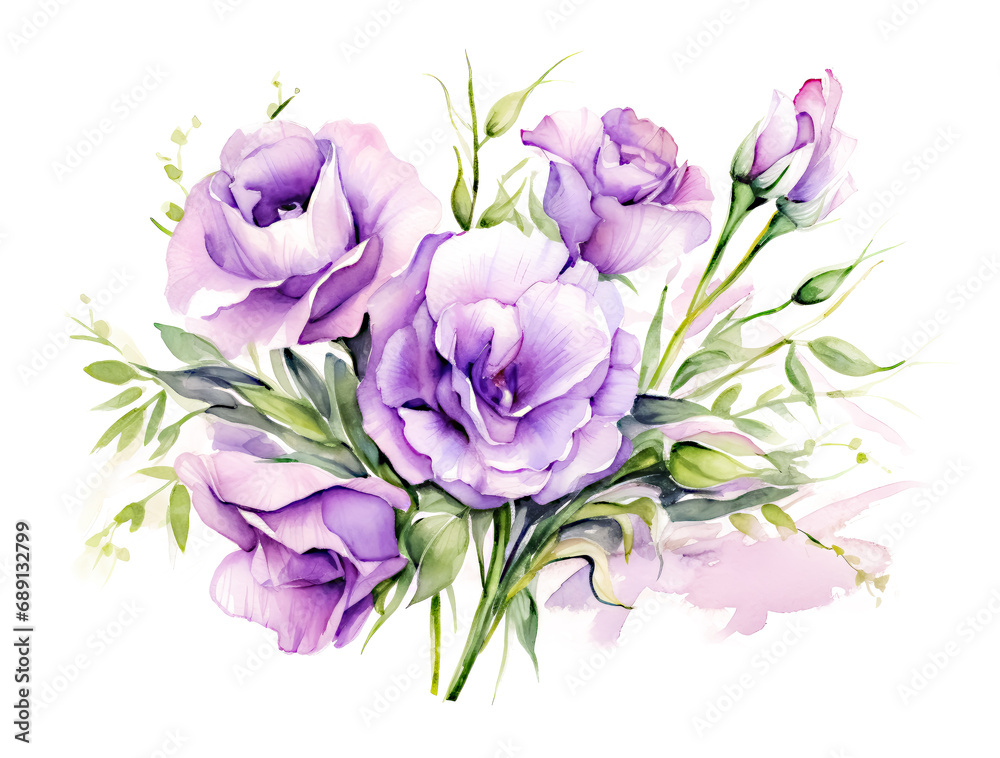 Fototapeta premium Watercolor Purple Lisianthus Plant Background
