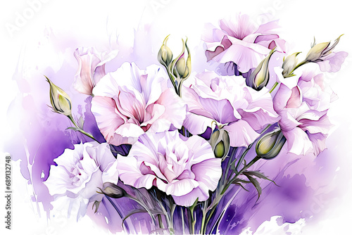 Watercolor Purple Lisianthus Plant Background photo