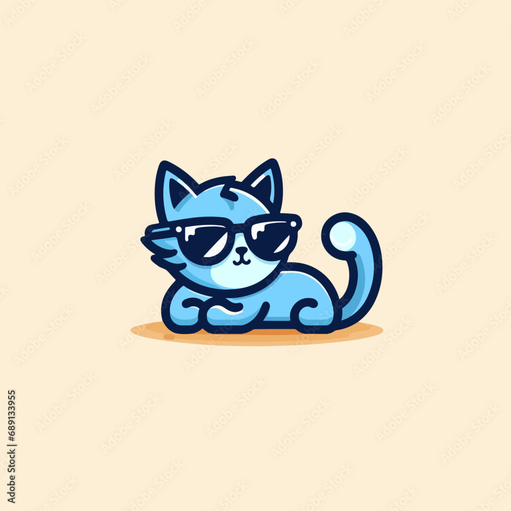 illustration of a cool cute cat logo