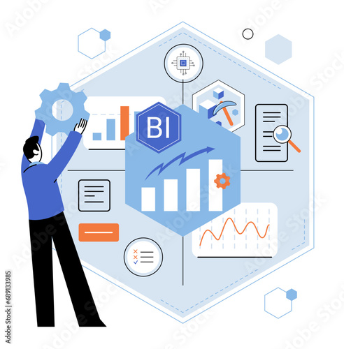 Business intelligence. Vector illustration Development is essential for adapting to changing market dynamics Graphs help in visualizing datrelationships and performance Infographics simplify complex