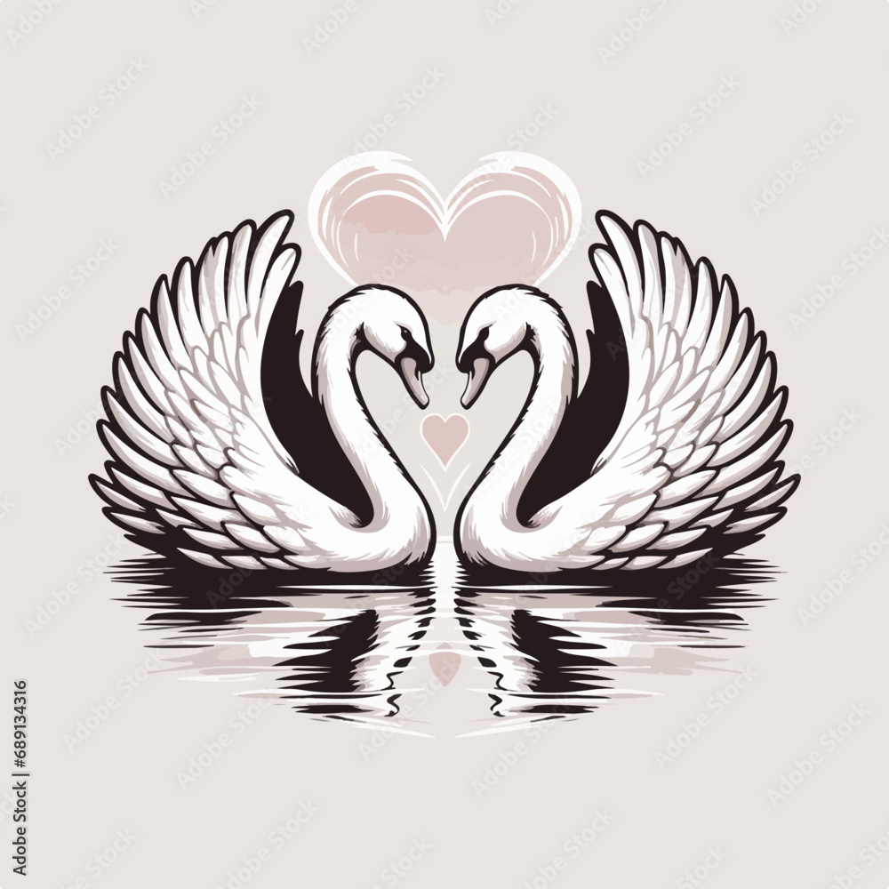Vector illustrations of two swans are forming a heart with their heads together. Vector illustrations of two swans are forming a heart with their heads together.