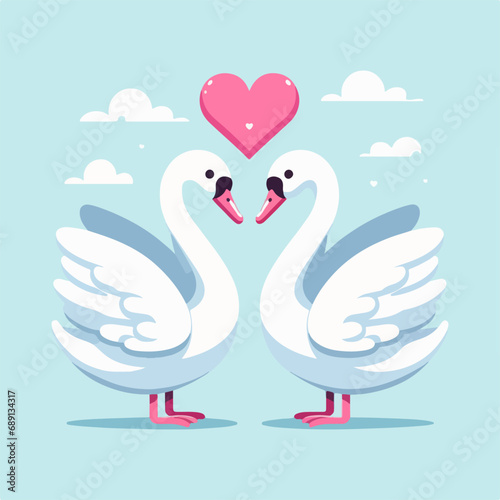 Two swans forming love shape illustration, two swans formed love shape, swans love, lover's day background, valentines day background