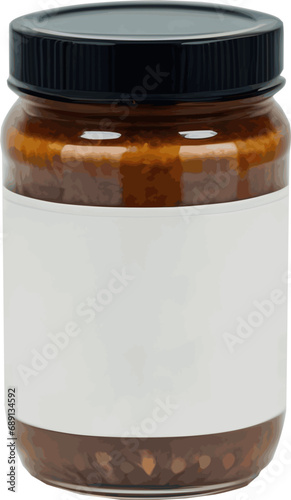 Glass jar with a blank label for inscription, no label, write your name, brand. Vector illustration