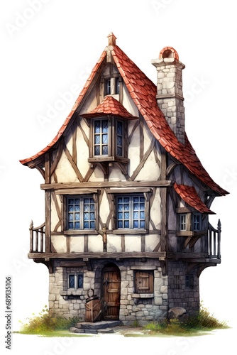 House in european medieval architecture style. Fantasy, fairytale concept. Ai Generative