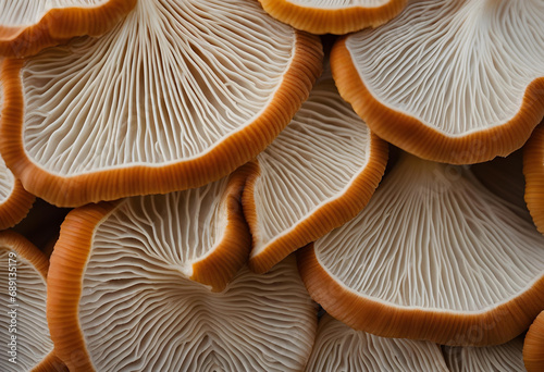 close up of the gills on the underside of a mushroom. photo