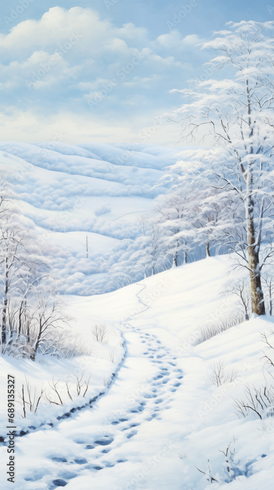 Fototapeta premium Snow covered trees. AI generated art illustration.