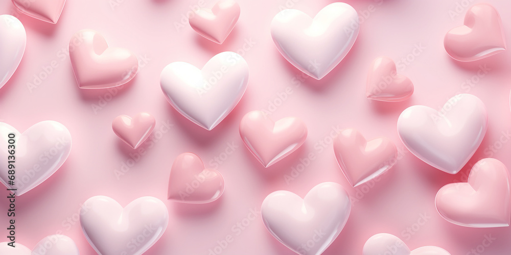 hearted background, hearts, 3d hearts, glass effect, pink background, valentines day, romantic, love