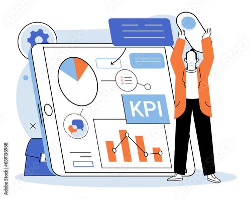 KPI key performance indicator. Vector illustration. Strategy measurement involves both financial and non financial metrics Research and information are crucial setting right KPIs Business plans should