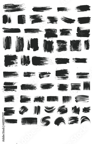 Collection of big black hand paint watercolor brush strokes  grunge effect elements 
