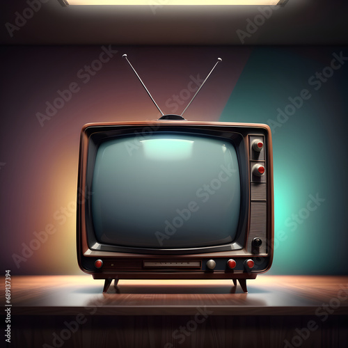 A vintage TV on a white background, evoking a nostalgic feel with its isolated, vintage charm