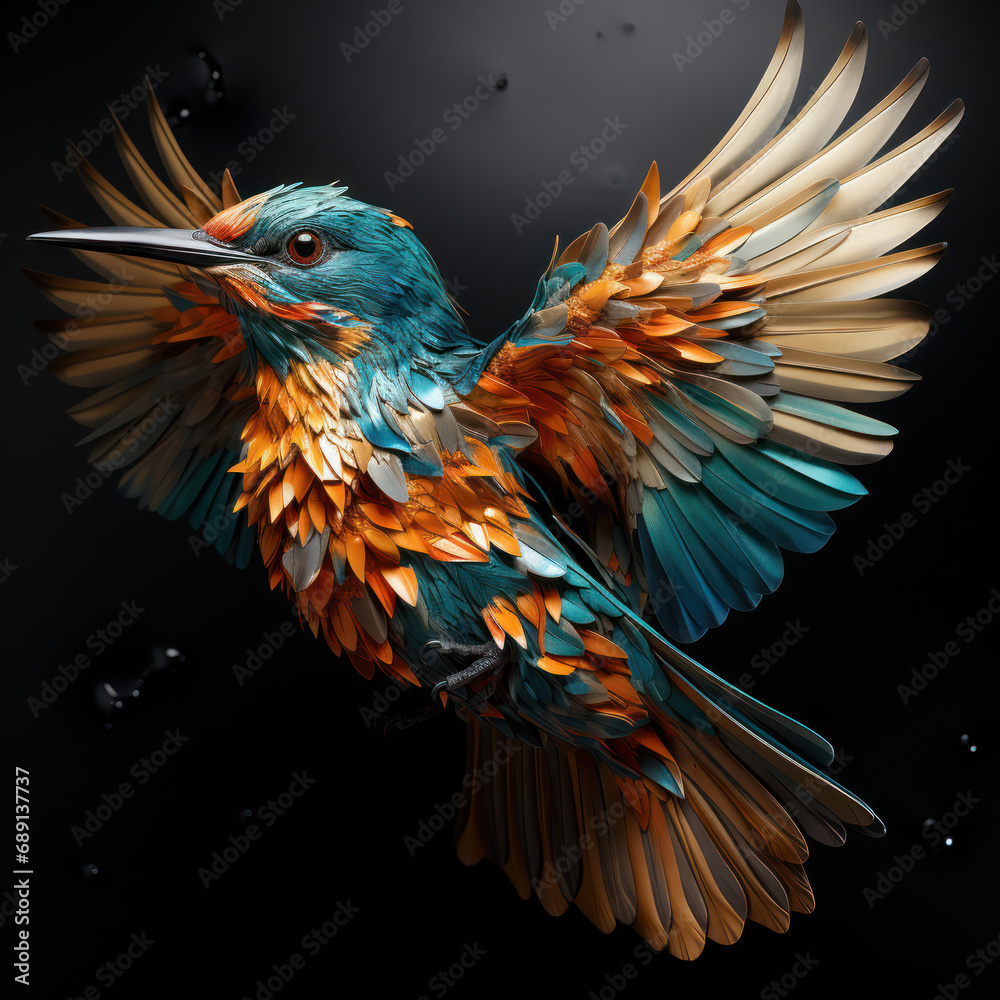 Fototapeta premium Kingfisher's Scales: Vibrant Underwater Wings