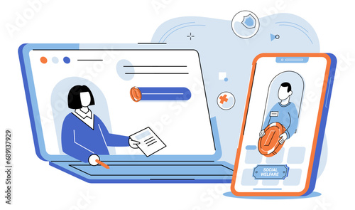 Social welfare. Vector illustration. Volunteering is powerful way to contribute to social welfare and make positive impact Independence and self-sufficiency are goals social welfare programs