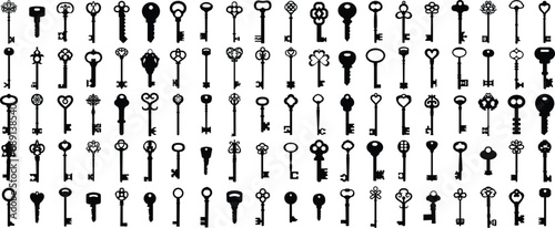 Set of keys silhouette collection. Key icon. Vector illustration.