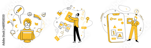 Business thinking vector illustration. The symphony success is orchestrated by harmonious notes business thinking Strategy and analysis build bridges over river challenges in business thinking