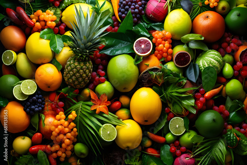 Variety of fruits and vegetables for background