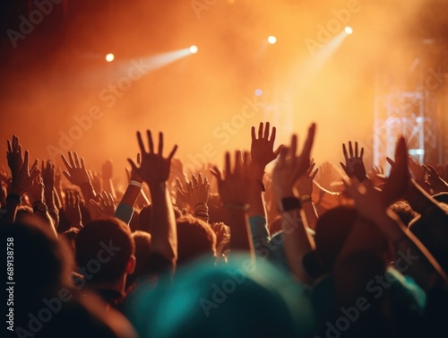 Cheering crowd with hands in open air at music festival © YamunaART