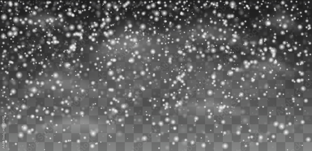 Falling realistic snowflakes on a transparent background for winter decor. New Year and Christmas background with snow in the air. Snow wallpaper, decorative element. Falling realistic snowflakes on a transparent background for winter decor. New Year and Christmas background with snow in the air. Snow wallpaper, decorative element.