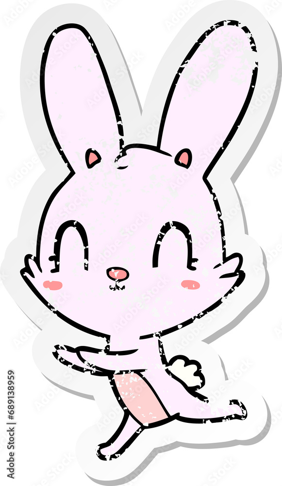 distressed sticker of a cute cartoon rabbit distressed sticker of a cute cartoon rabbit