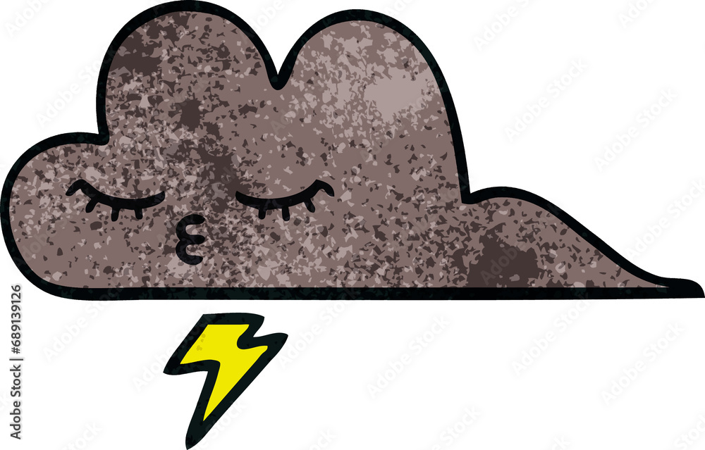 retro grunge texture cartoon of a storm cloud