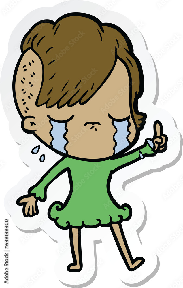 sticker of a cartoon crying girl sticker of a cartoon crying girl