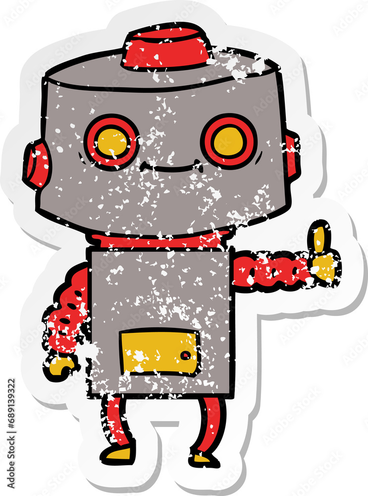 distressed sticker of a cartoon robot distressed sticker of a cartoon robot