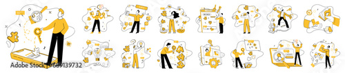 Business thinking vector illustration. Decision-making is compass navigating ship business thinking through challenges Business thinking metaphorically paints canvas success with strokes creativity