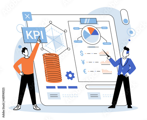 KPI key performance indicator. Vector illustration. Progress easier measure when KPIs are clearly defined Datum analyskey aspect of business strategy KPIs serve as metaphor business goals