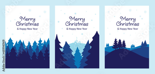 Monochromatic Christmas cards set. Winter season illustration.