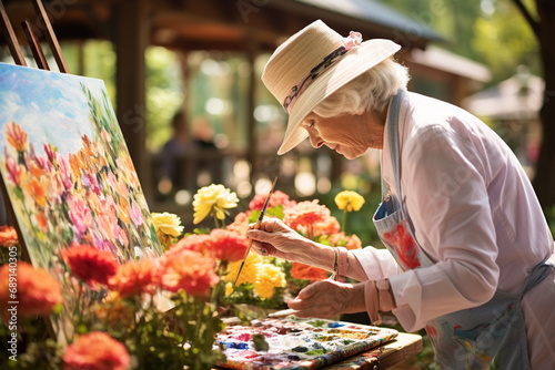 Blooms in Brushstrokes: Capturing the Essence of Nature with Elderly Floral Painting.