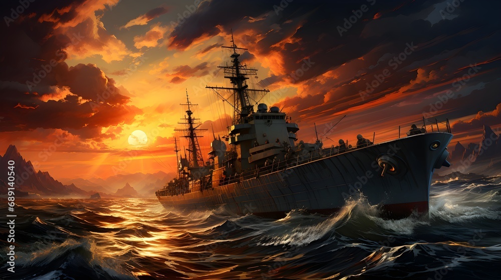Nautical Elegance Navy Ships in Dusk Operations