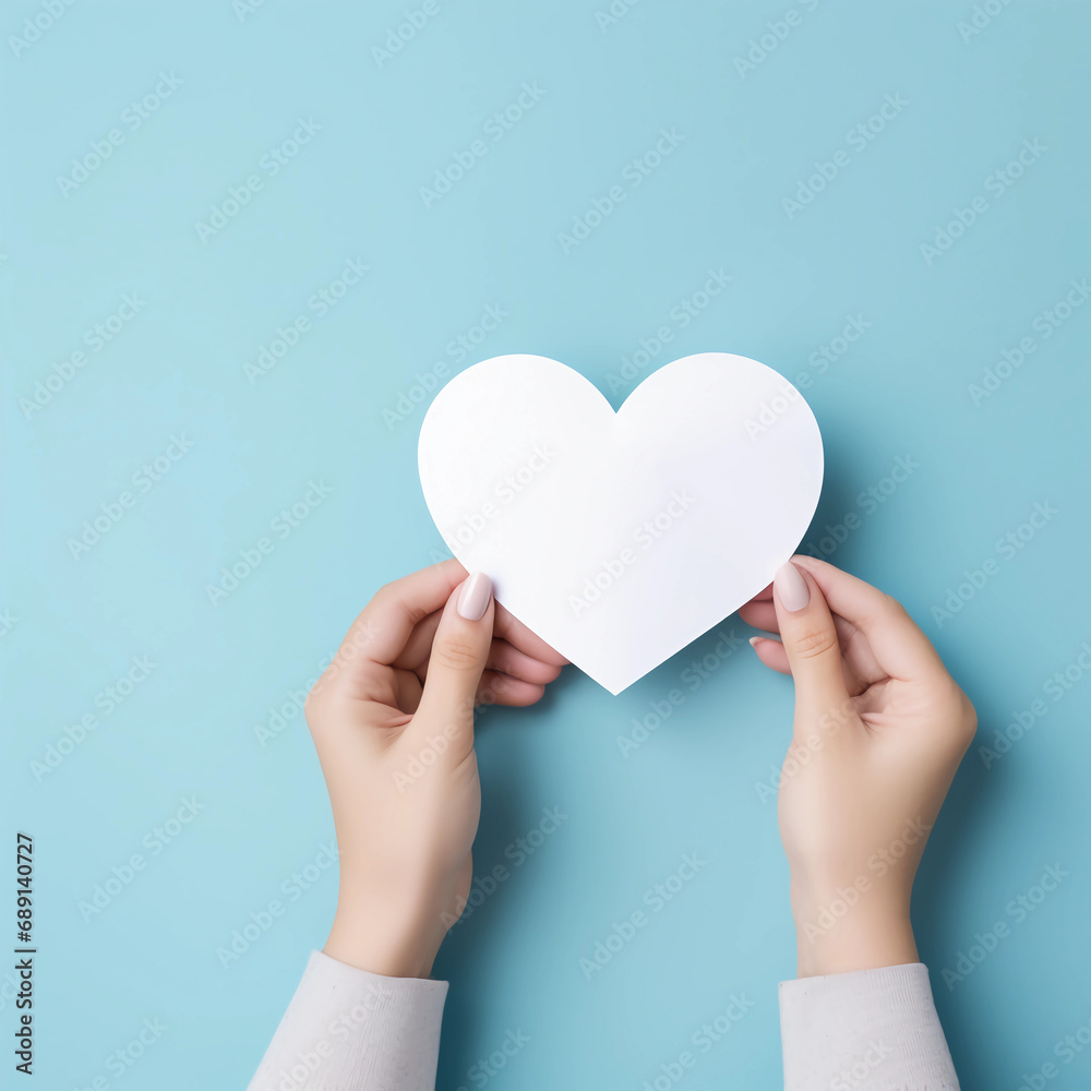 Woman hands holding white paper heart shape, Paper note for Happiness moment, Health care, Birthday card, Anniversary, Donate, Hope, Kindness, Valentine's day concept, Generative AI. Woman hands holding white paper heart shape, Paper note for Happiness moment, Health care, Birthday card, Anniversary, Donate, Hope, Kindness, Valentine's day concept, Generative AI.