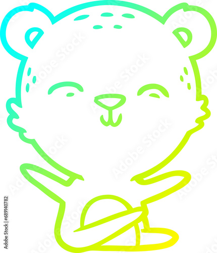 cold gradient line drawing of a happy cartoon bear