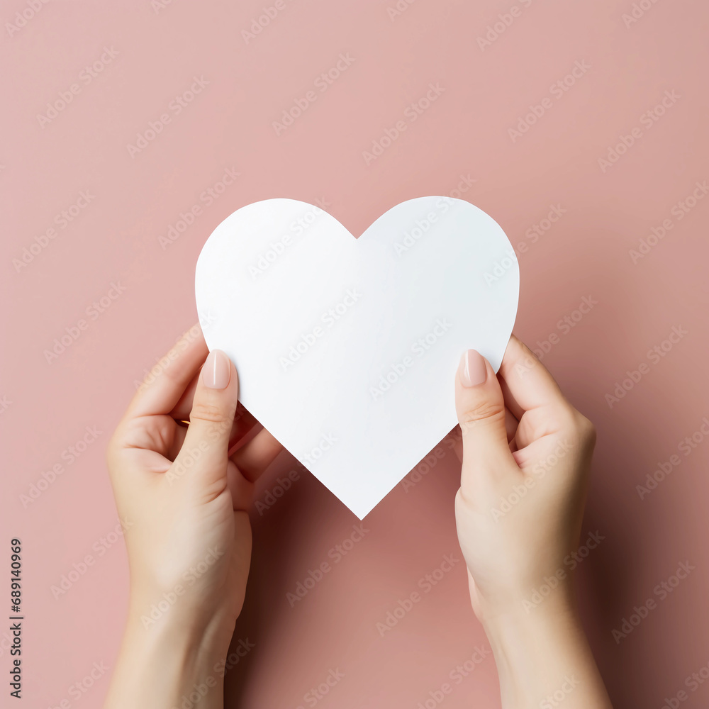 Woman hands holding white paper heart shape, Paper note for Happiness moment, Health care, Birthday card, Anniversary, Donate, Hope, Kindness, Valentine's day concept, Generative AI. Woman hands holding white paper heart shape, Paper note for Happiness moment, Health care, Birthday card, Anniversary, Donate, Hope, Kindness, Valentine's day concept, Generative AI.