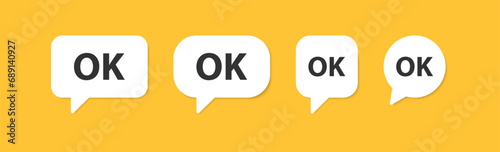 OK single word in the speech bubble. Good sticker. Positive chat text. OK message. Vector illustration.