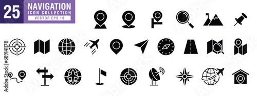 Vector of navigation icon set, location, pin, map, address, direction, vector EPS 10.
