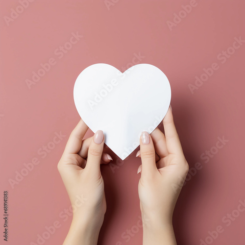 Woman hands holding white paper heart shape  Paper note for Happiness moment  Health care  Birthday card  Anniversary  Donate  Hope  Kindness  Valentine s day concept  Generative AI.