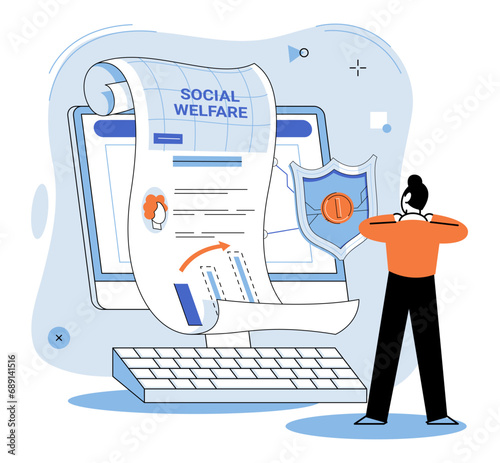 Social welfare. Vector illustration. Community assistance programs provide vital support to those in need The social welfare metaphor represents interconnectedness support and care Engaging in social