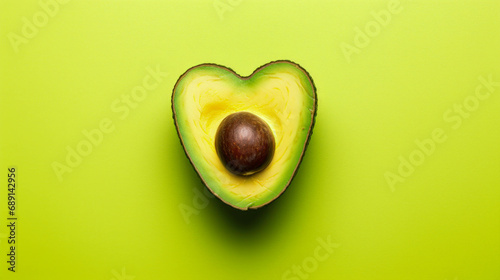 A Heart Shaped Avocado On A Bright Color Background. Healthy Food Concept