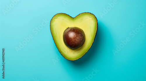 A Heart Shaped Avocado On A Bright Color Background. Healthy Food Concept