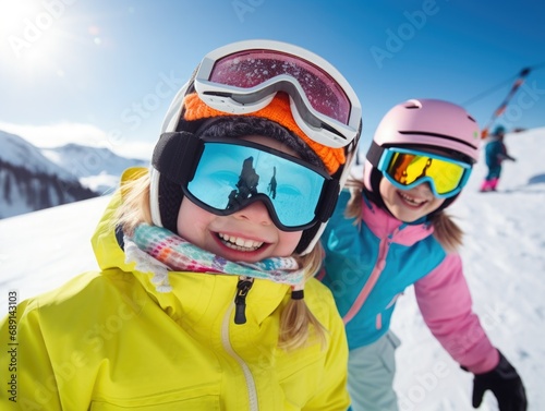 snowboarder couple smiling happy, winter glasses © YamunaART