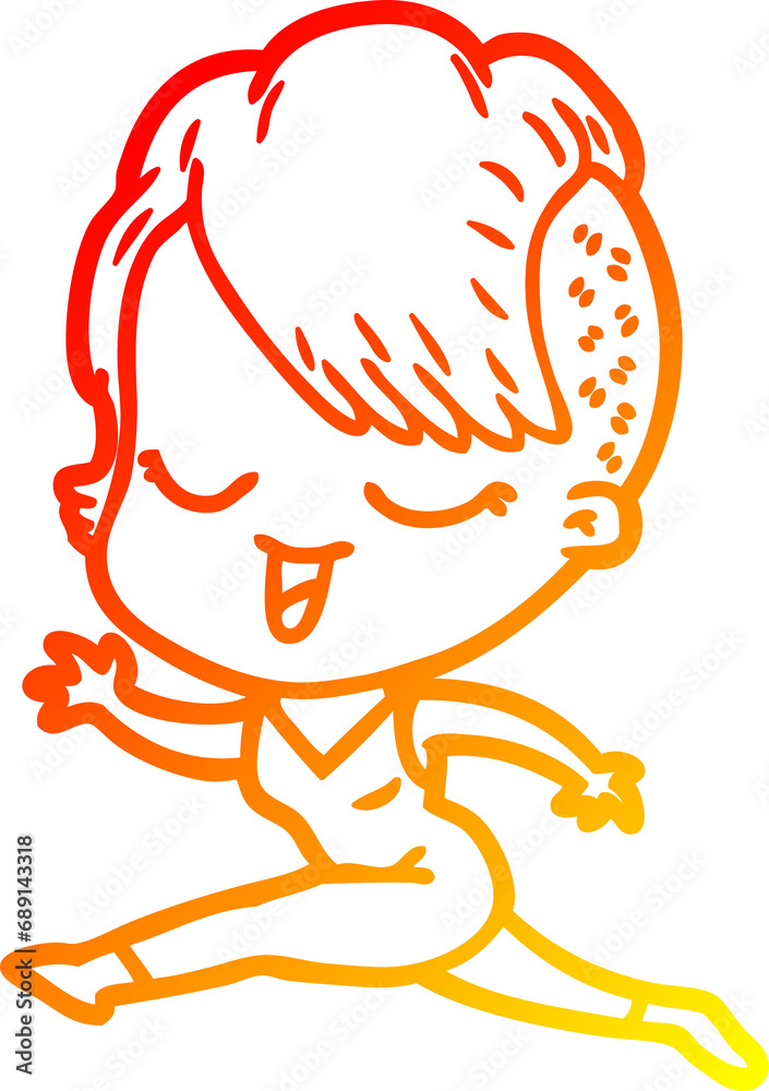warm gradient line drawing of a happy cartoon girl running warm gradient line drawing of a happy cartoon girl running