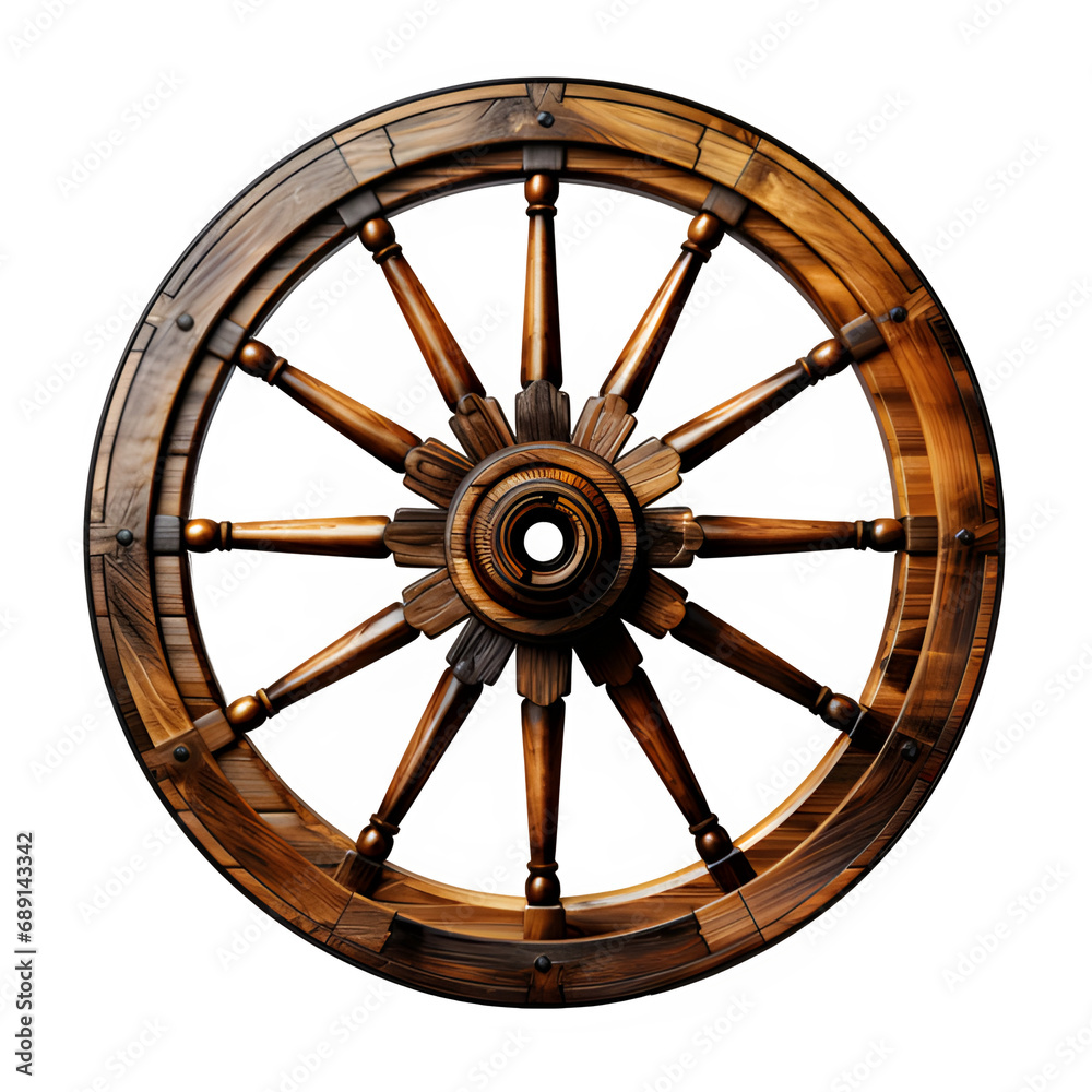 antique old wooden wheel isolated on transparent background ,round wheel png ,generative ai