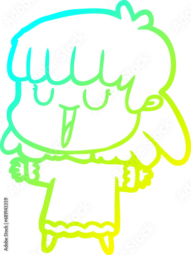 cold gradient line drawing of a cartoon woman