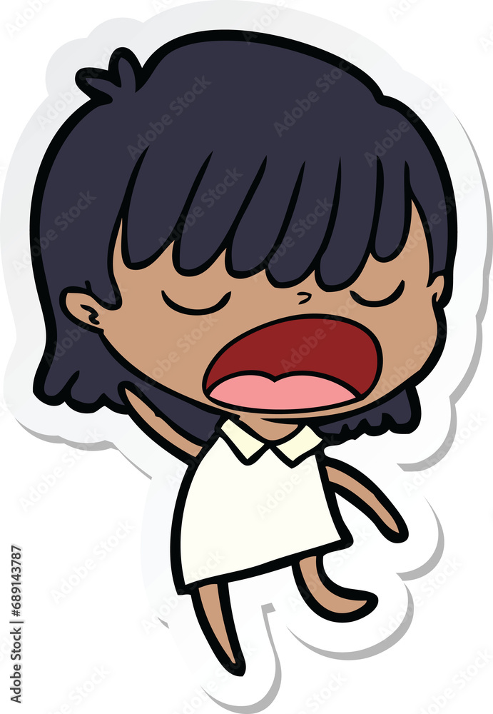 sticker of a cartoon woman talking loudly sticker of a cartoon woman talking loudly