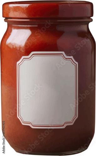Glass jar with a blank label for inscription, no label, write your brand. Vector illustration